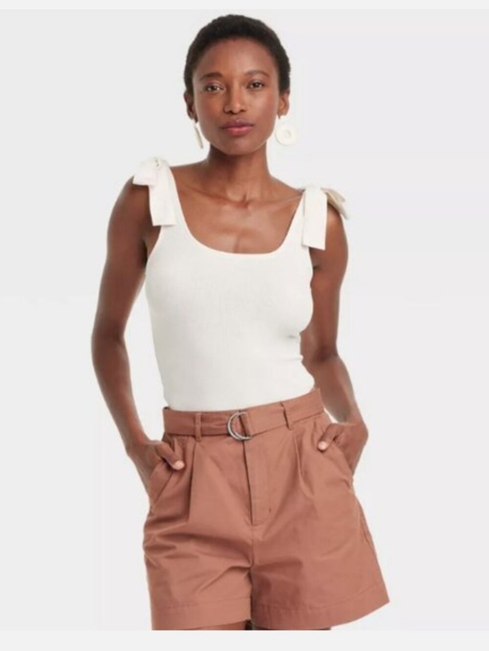 *SALE* A new day Seamless Slim Fit Ribbed Bow Tie Tank Top Ivory